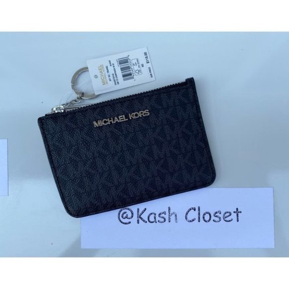 Michael Kors MK JST Coin Key Chain Pouch Wallet -Black - Picture 1 of 4